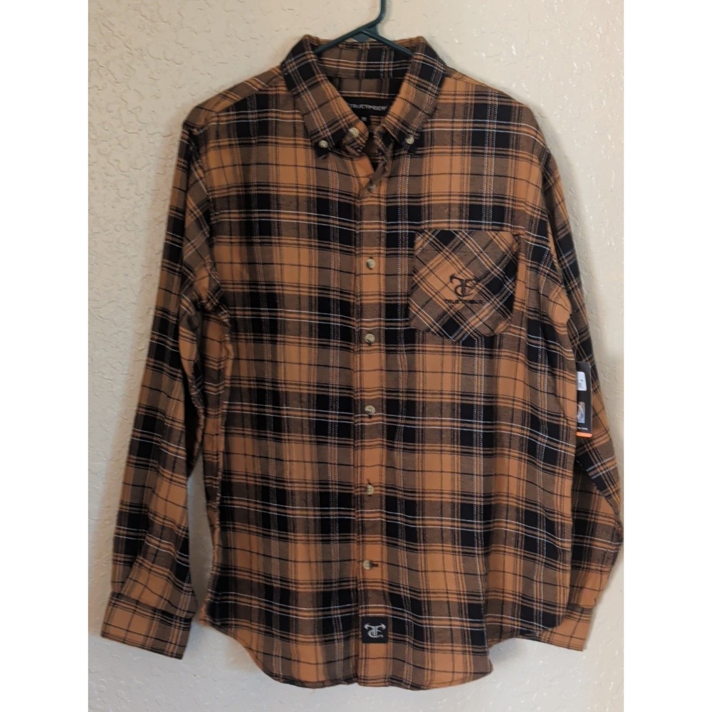 TrueTimber Mens Long Sleeve Gold Black Plaid Flannel Shirt Ballistic Duck M